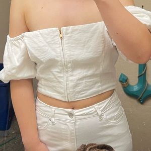 White off the shoulder shirt from Forever 21.